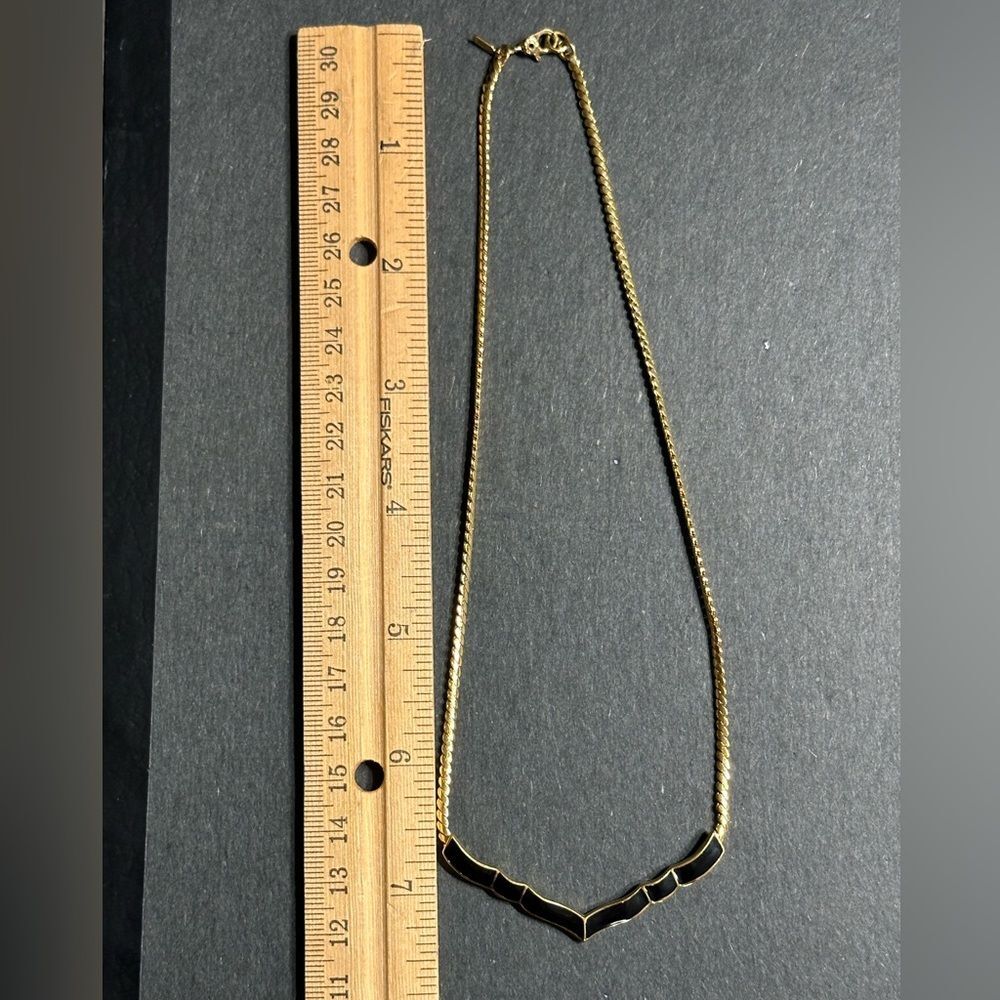 Vintage Monet 7 1/2” Gold tone Black enlay chocker necklace